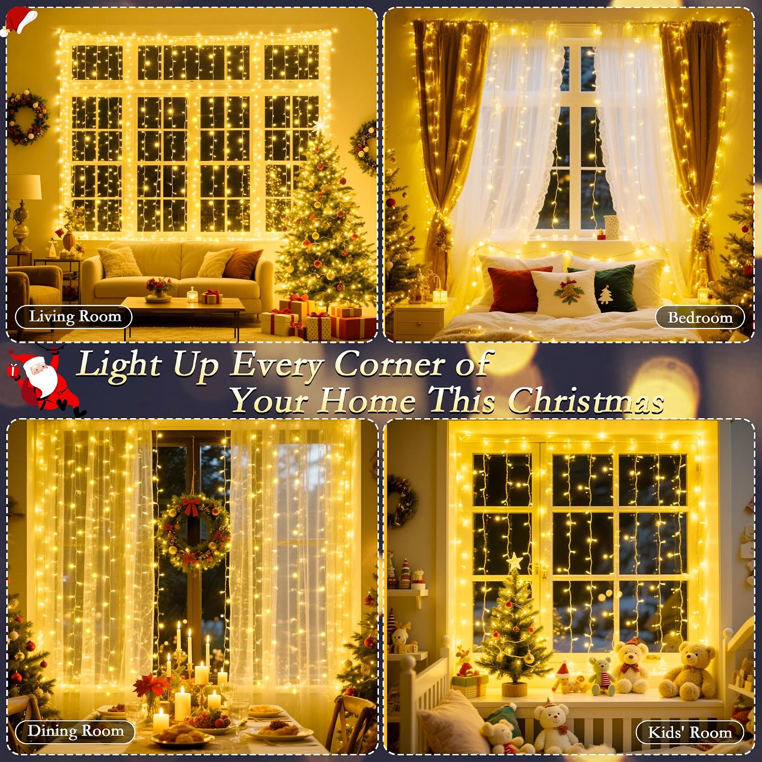 Detalle 2 de Soagrc BG-CL3M3-306L01 Curtain String Lights, 300 Warm White LEDs