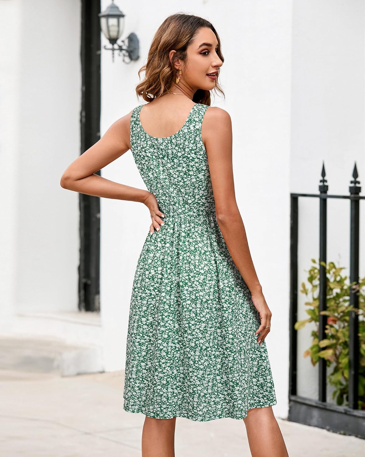 Thumbnail 3 de II ININ Women's Summer V Neck Sleeveless Midi Floral Dress with Pockets