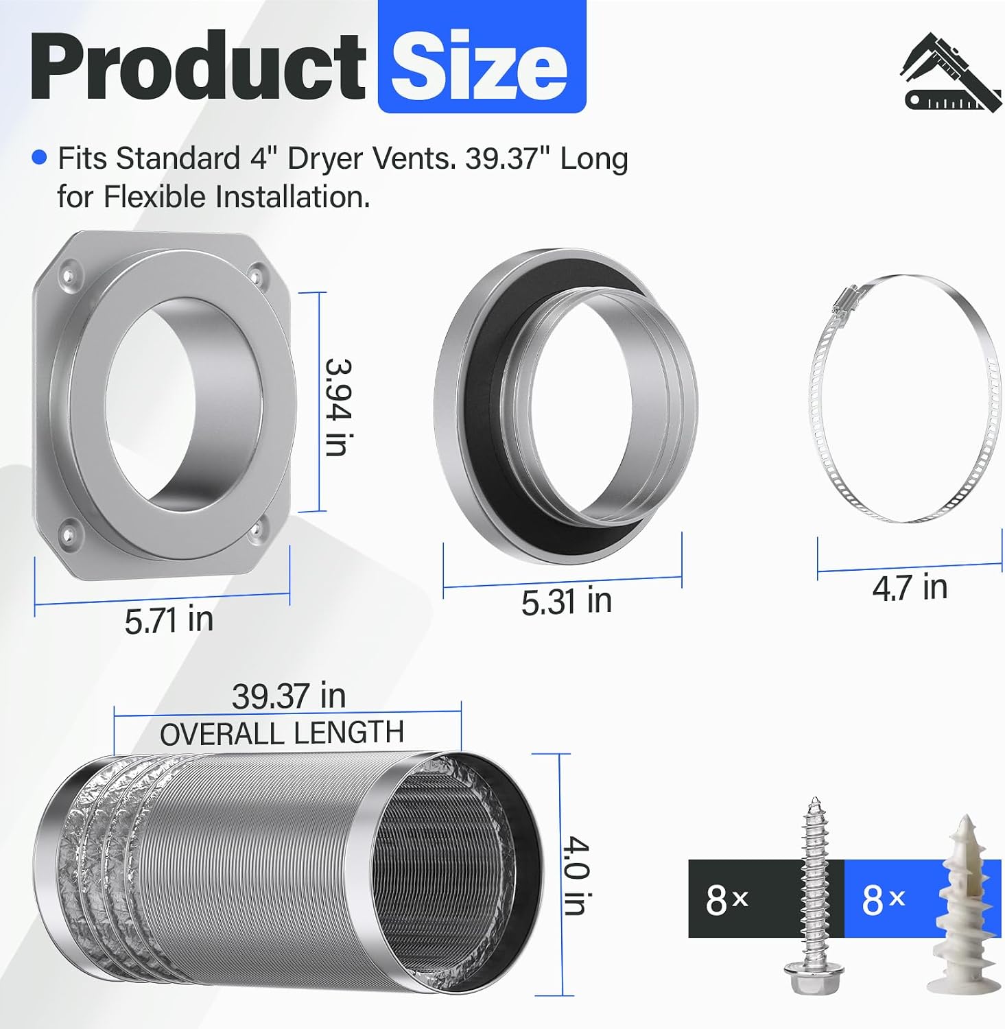 Detalle 2 de Drfilty MV-180 Magnetic Dryer Vent Connector Kit, 4-Inch Hose
