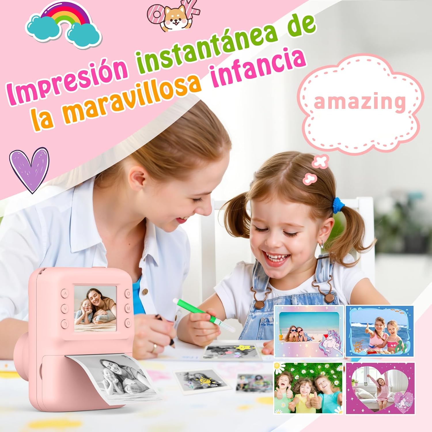 Detalle de Yidoroye Cámara de impresión instantánea infantil 5 en 1 con pantalla 2.4" HD (3 a 10/12 años)