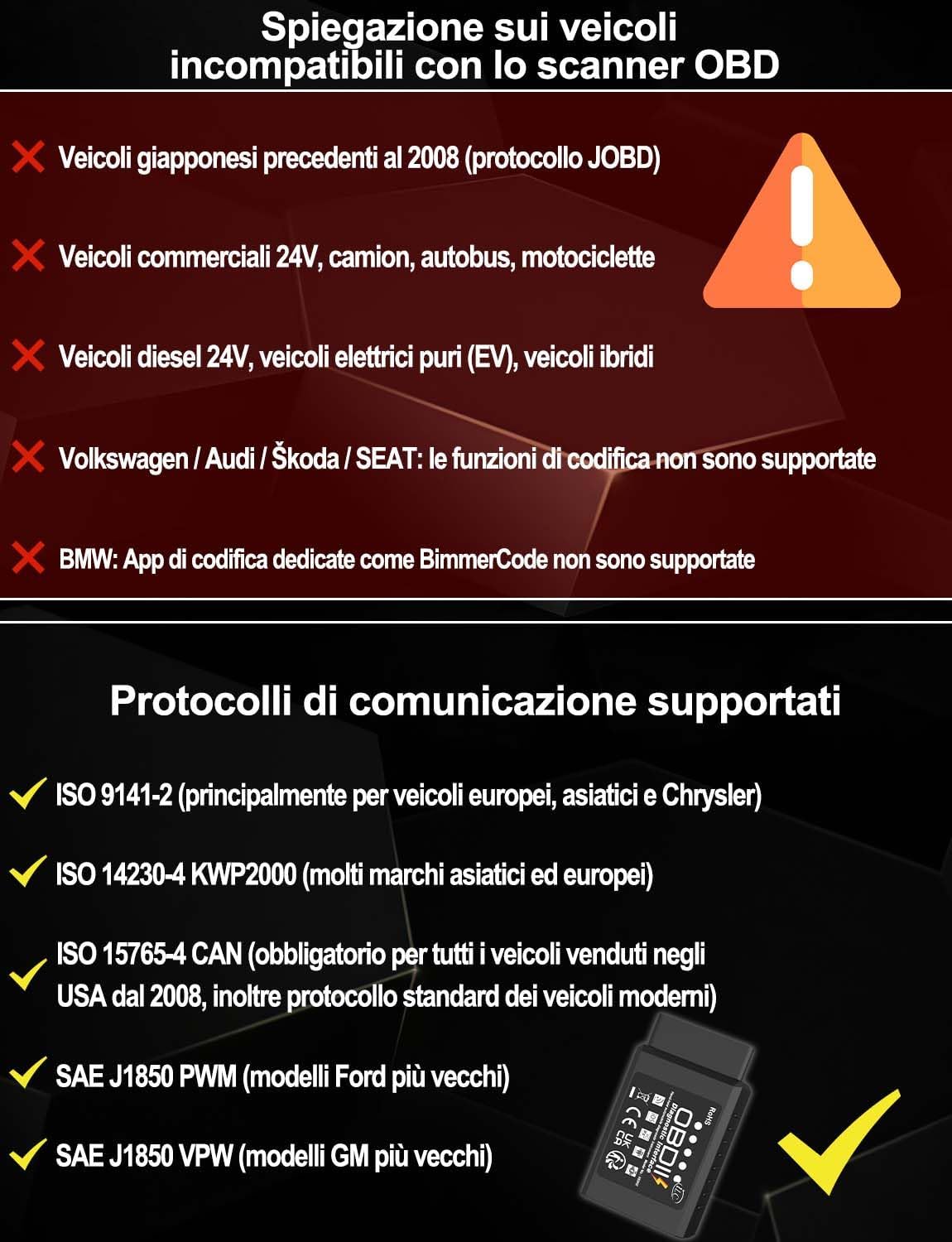 Detalle de iLC OBD2 Wireless lettore codici auto Wi‑Fi per iOS, Android e Windows