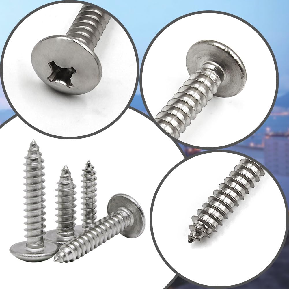 Detalle de SHUNCHG 20 Pcs Silver M6 x 45mm Self-Tapping Wood Screws (304 Stainless) Mushroom Head