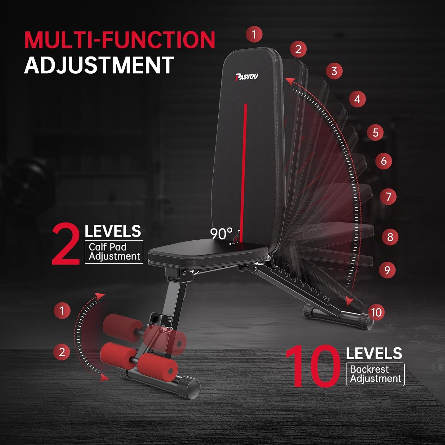 Detalle de PASYOU foldable adjustable weight bench (decline, incline and flat) for gym workouts at home