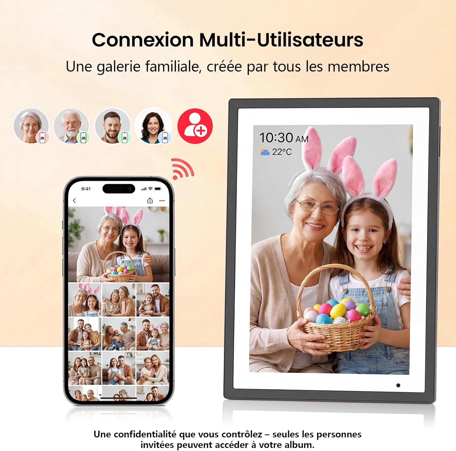 Detalle de Cadre Photo Numérique NEWYES 10,1 pouces – 32 Go, Wi‑Fi, Calendrier et Planification Familiale