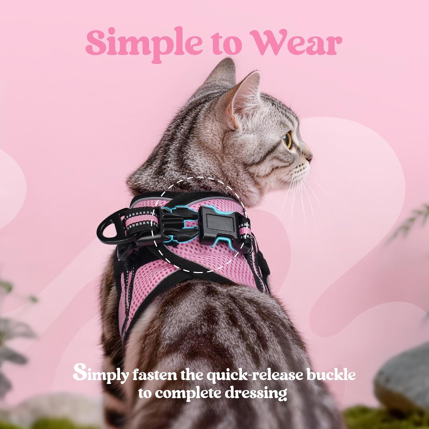 Thumbnail 3 de Rabbitgoo Cat Harness and Lead Set (Size S) – Soft Step-in Vest, Pink, Escape-Proof