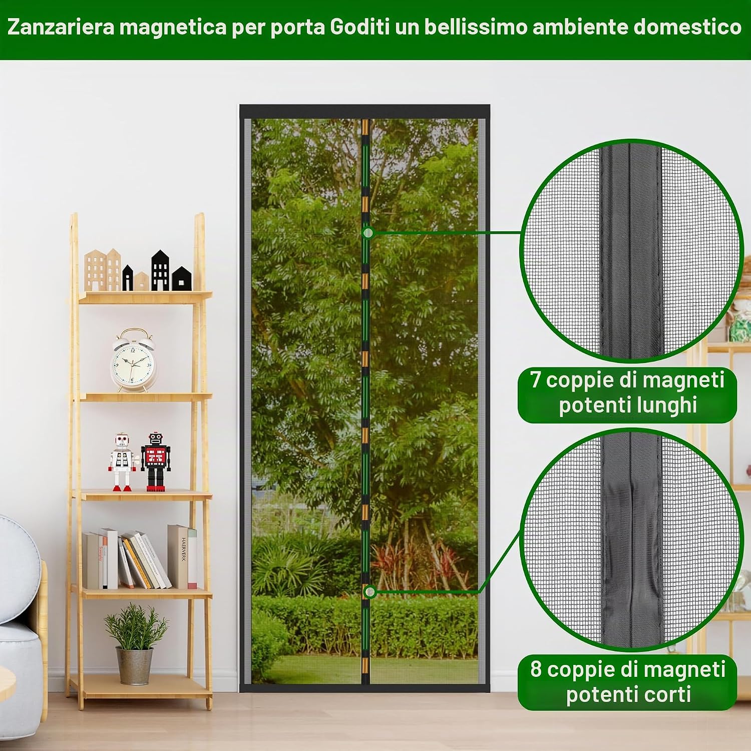 Detalle de Cinkee ADDENSATO Zanzariera Magnetica per Porta 100x240cm – Zanzariera Porta con Calamite Forti, Nero