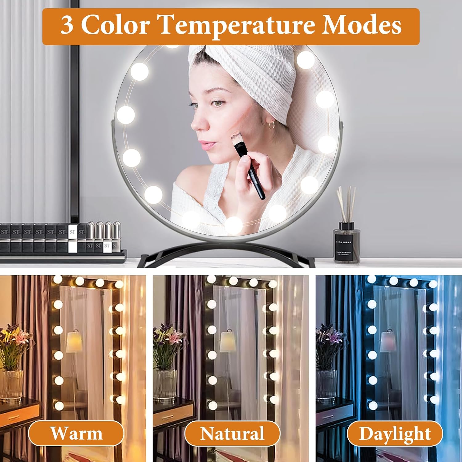 Detalle 2 de OSDUE P-MS20240313-A Hollywood-spiegelverlichting met 14 dimbare ledlampjes