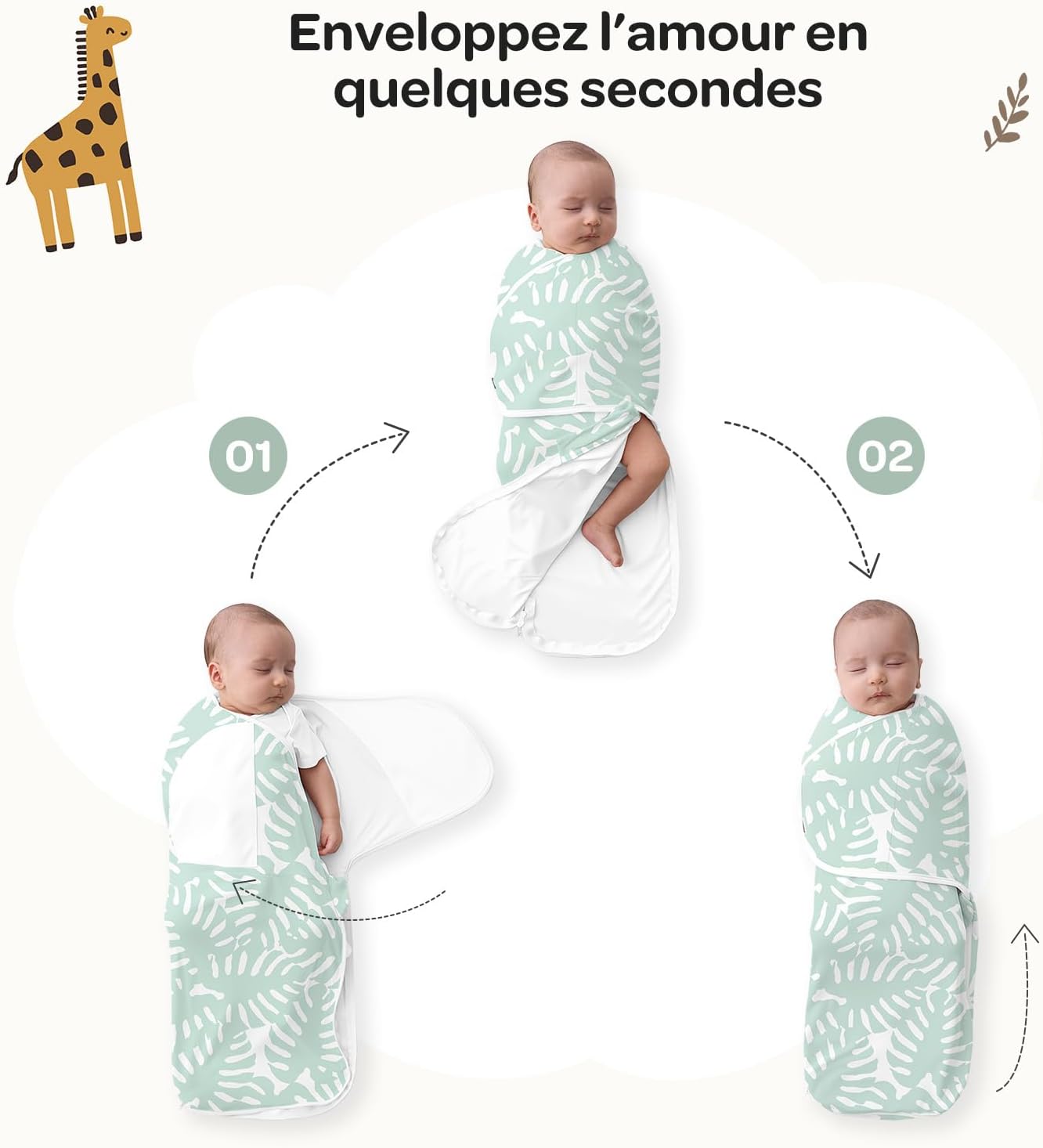 Thumbnail 5 de Momcozy Lot de 2 gigoteuses d’emmaillotage 0–3 mois : fermeture silencieuse et confort sécurisant