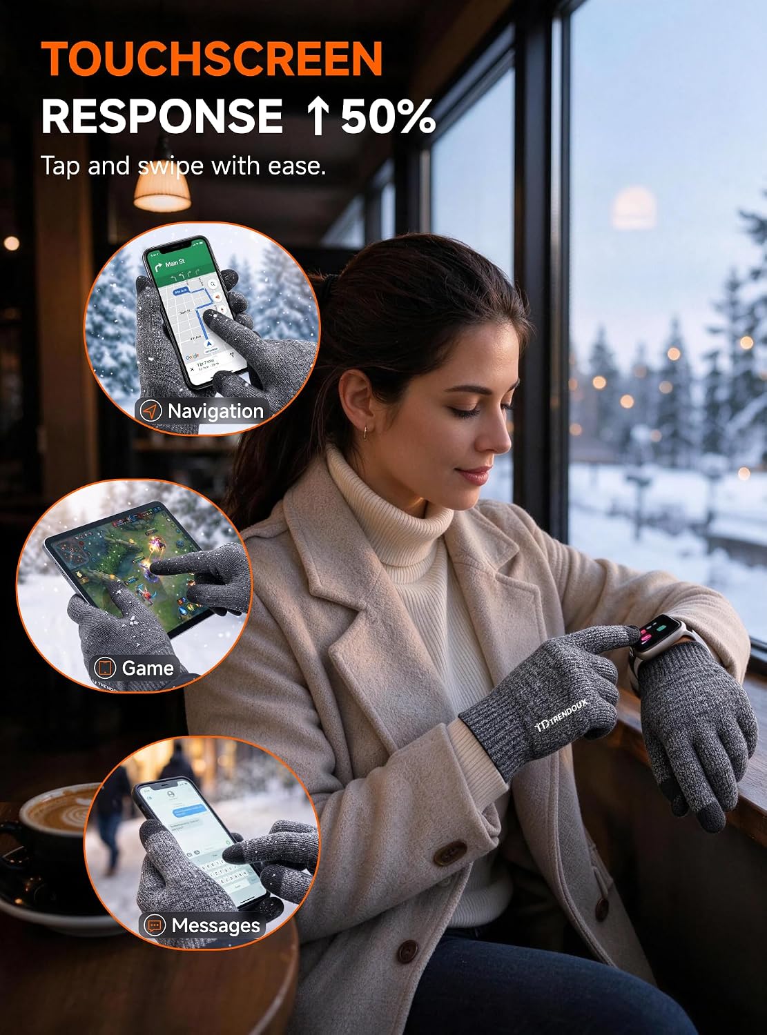 Detalle de TRENDOUX Merino Wool Winter Gloves, Touchscreen