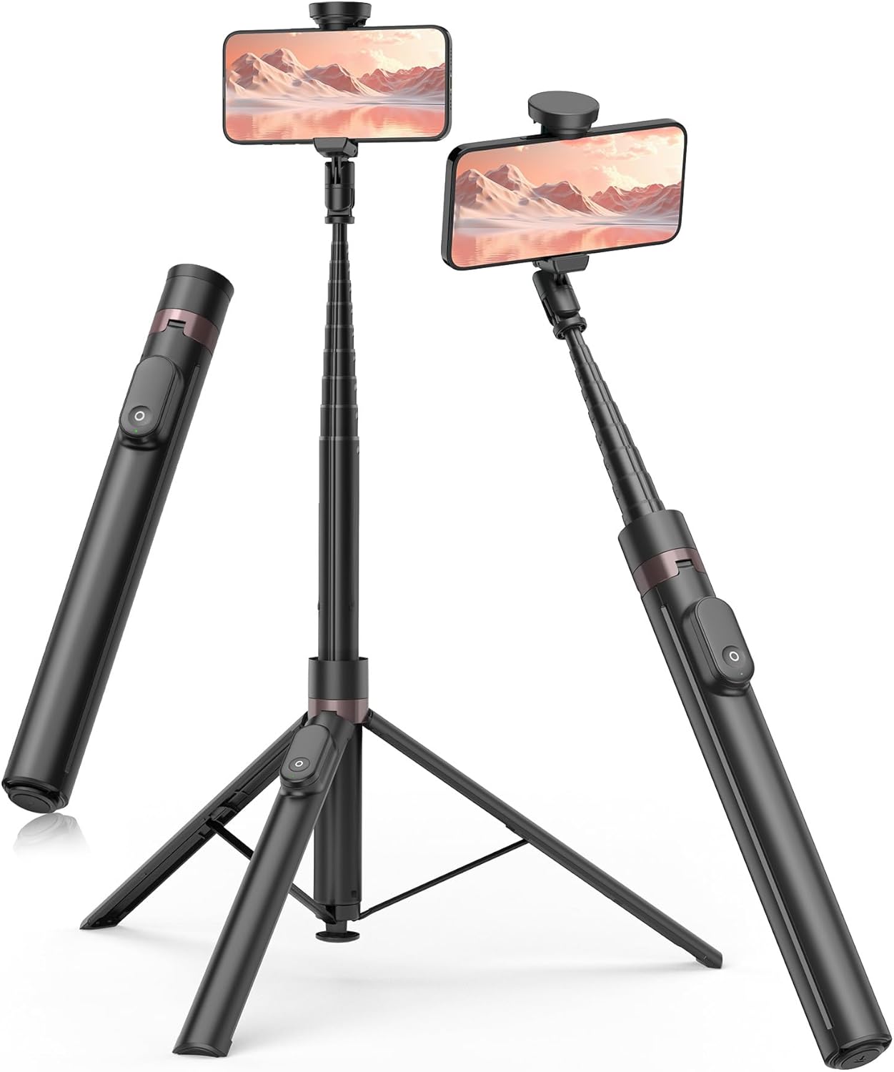 Detalle de TONEOF 66" Automatic Tripod Selfie Stick with Auto-Open Stand and Magnetic Rechargeable Remote (Black)