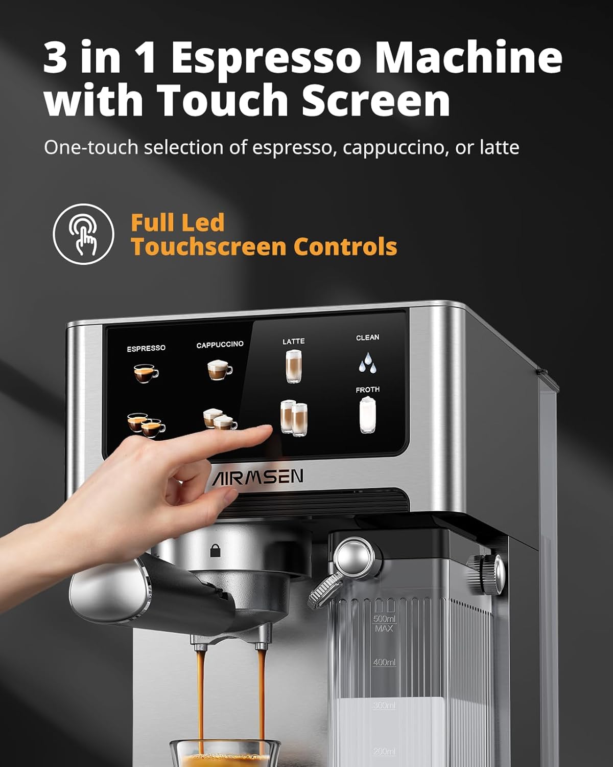 Thumbnail 6 de AIRMSEN 20 Bar Espresso Machine with Automatic Milk Frother: Dual Boiler Convenience in Stainless Steel