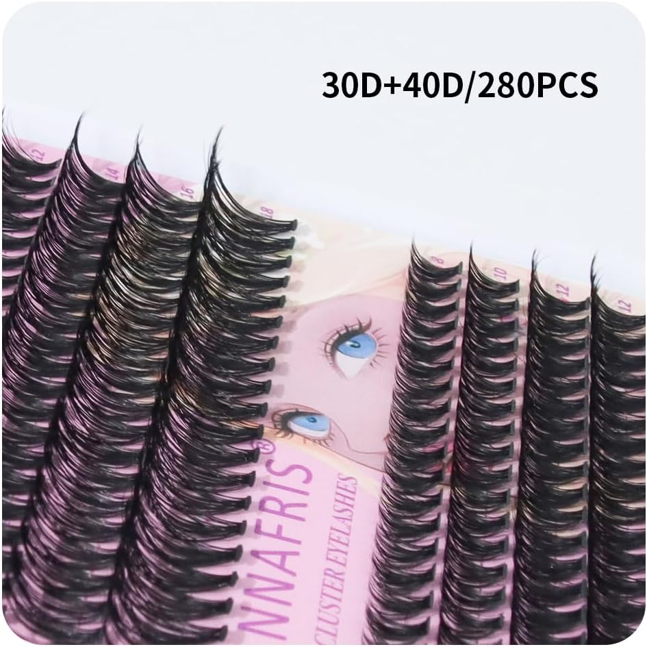 Detalle de ANNAFRIS Ciglia Finte Ciuffetti 30D+40D – Set DIY Mix 8–18 mm, D Curl, 0,07 mm di spessore
