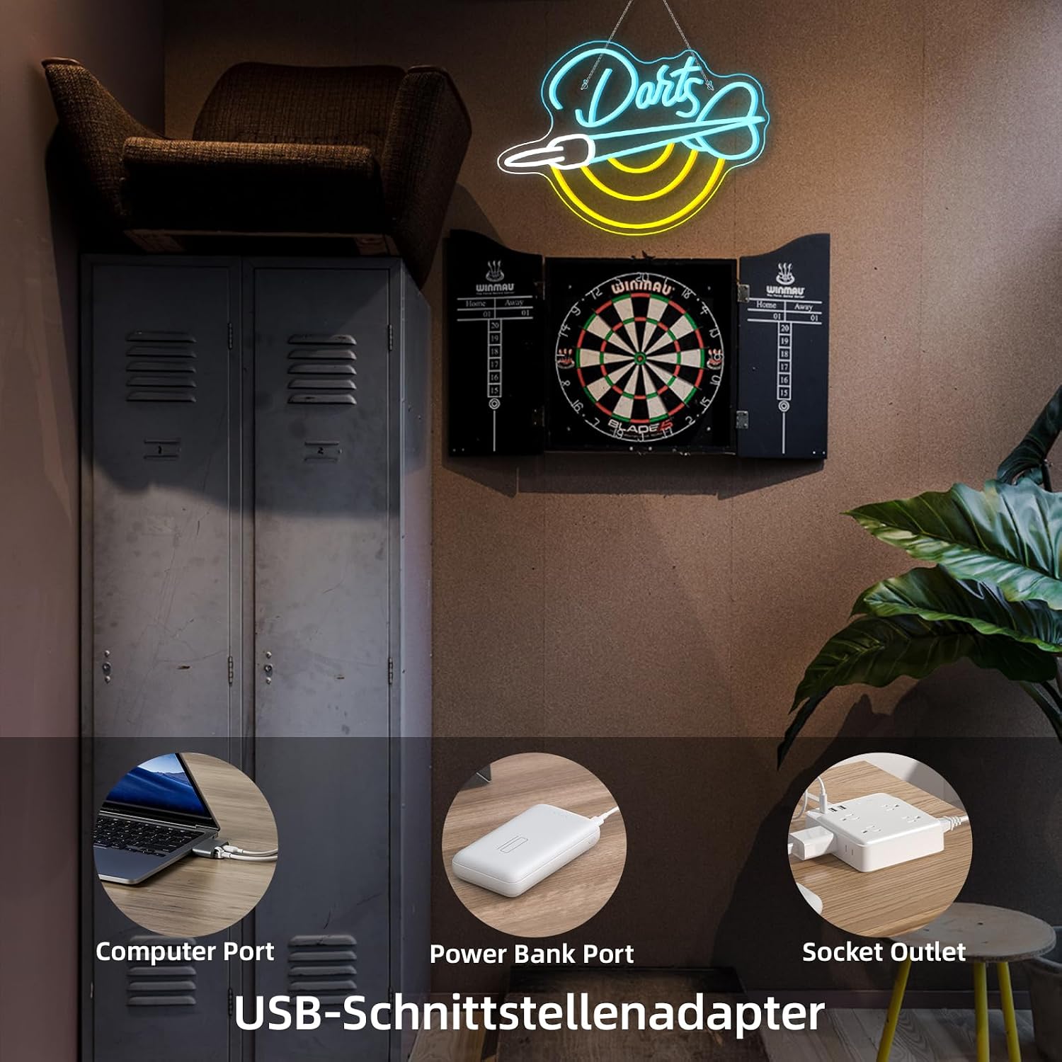 Detalle de Horseneon neonowy szyld do darta 42 × 31 cm, wielokolorowy, USB