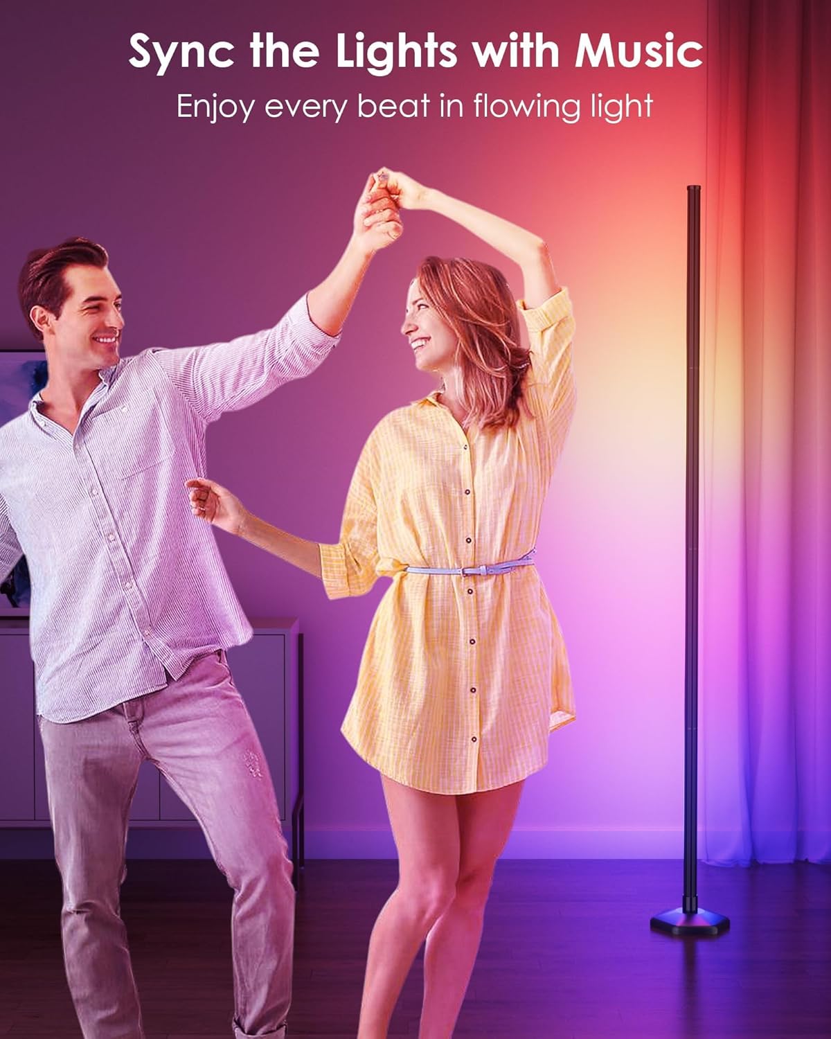 Detalle de WISIMMALL RGBIC Corner LED Floor Lamp with 16 million colours, 300+ scenes and DIY mode (170 cm height)