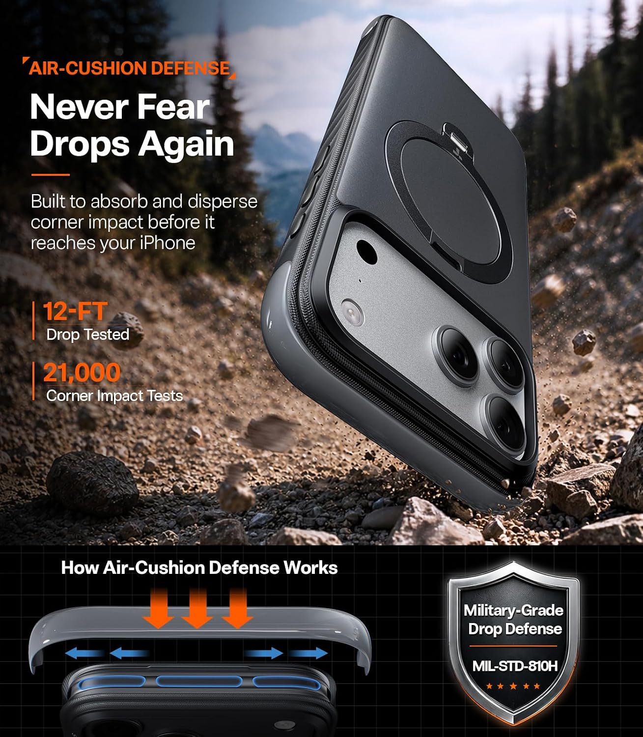 Detalle 2 de TORRAS Ostand Q3 Rugged iPhone 18 Pro Max Case with 360° Magnetic Stand