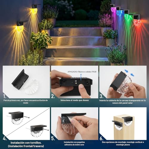 Detalle de FIFlying Luces Solares Led Exterior Jardin (6 Piezas) – IP65, 3 Modos y Auto ON/OFF