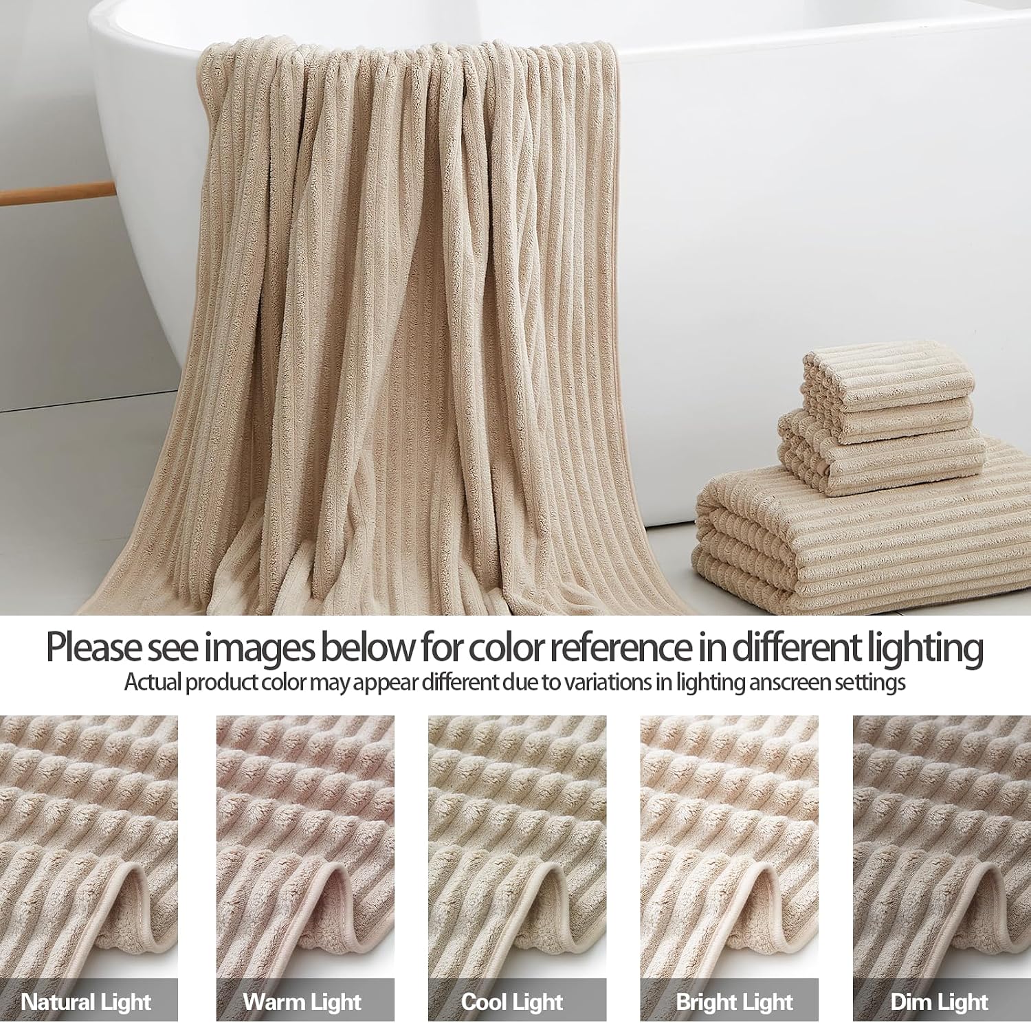 Detalle 1 de NALIVO 2-Piece 40" x 80" Microfiber Bath Sheets, Beige, Quick-Drying