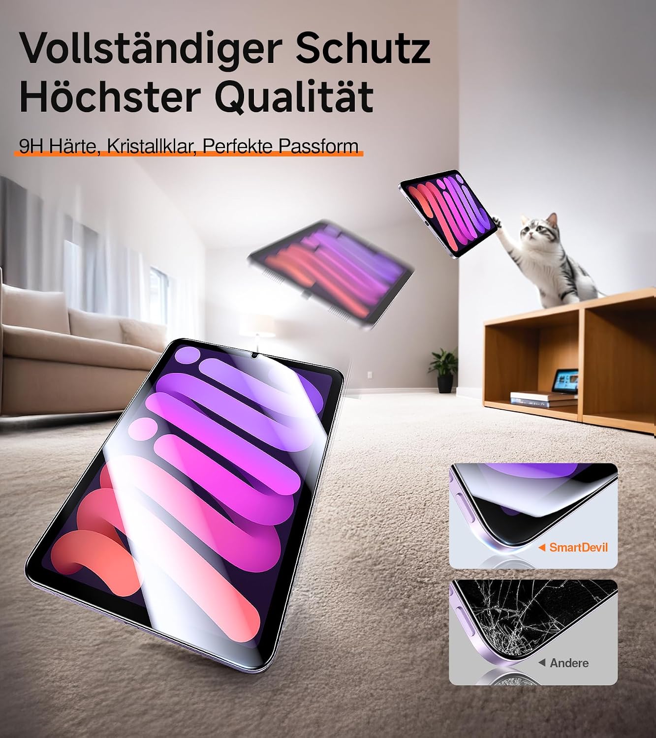 Detalle de SMARTDEVIL 2er Schutzfolie aus gehärtetem Glas für iPad Air 5./4. Gen. 10,9" & iPad Pro 11" – Kratzfest, blasenfrei, ultrascharf