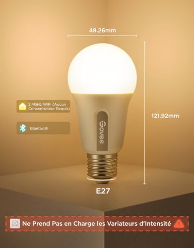 Detalle de Govee Ampoule Connectée E27 RGBWW 800lm (lot de 2) – compatible Alexa, Matter et Google Assistant