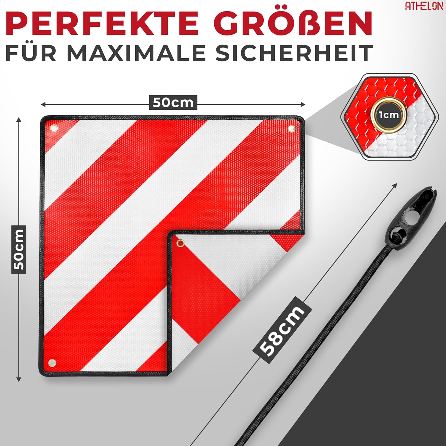 Detalle 2 de ATHELON 3in1 Warntafel für Italien, Spanien & Portugal – Reflektierendes Warnschild mit 4 Spanngurten