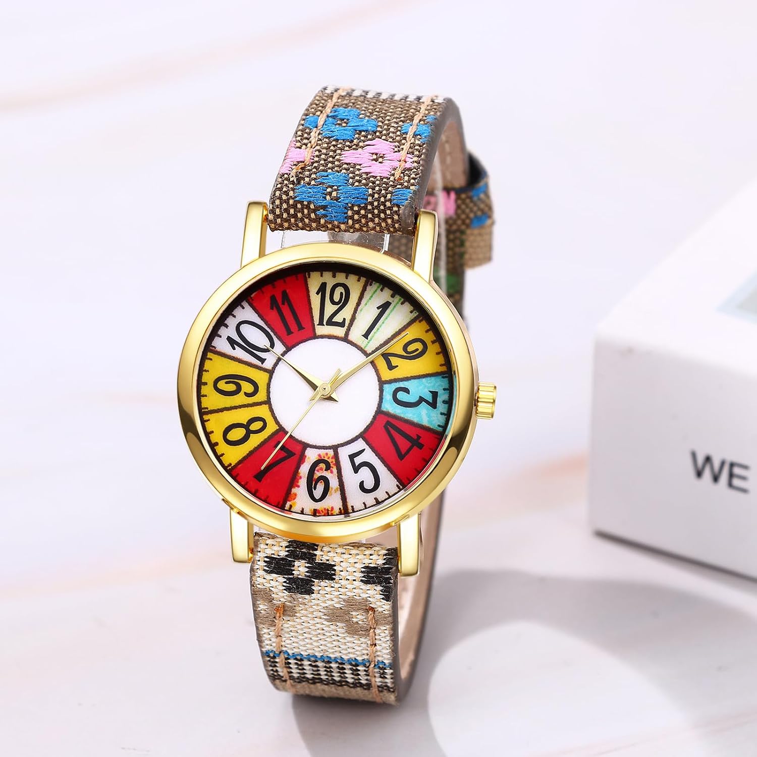 Thumbnail 1 de OIDEA Damen Armbanduhr „Boho Hippie“ im Vintage-Bohemian Stil mit Leder- und Stoffarmband