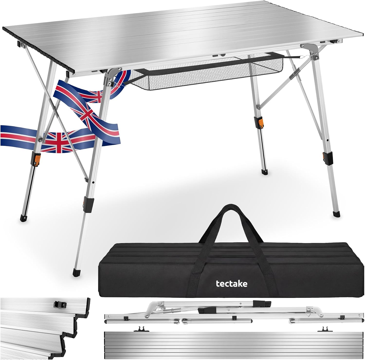 Detalle de tectake Bastian 404984 hopfällbart campingbord i aluminium, höjdjusterbart