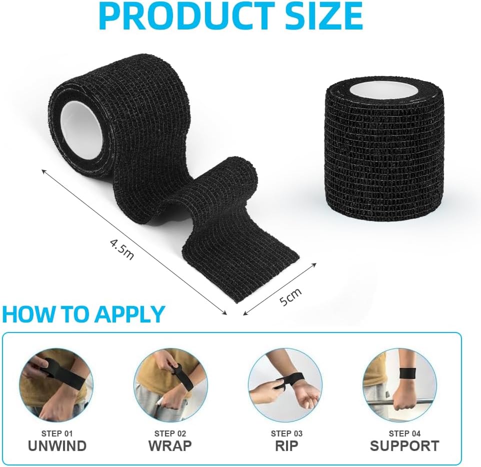 Detalle 2 de ACWOO Self Adherent Sport Wrap Tape (8 rolls), 5cm x 4.5m elastic wrap tape for football shin guards, wrists and pets