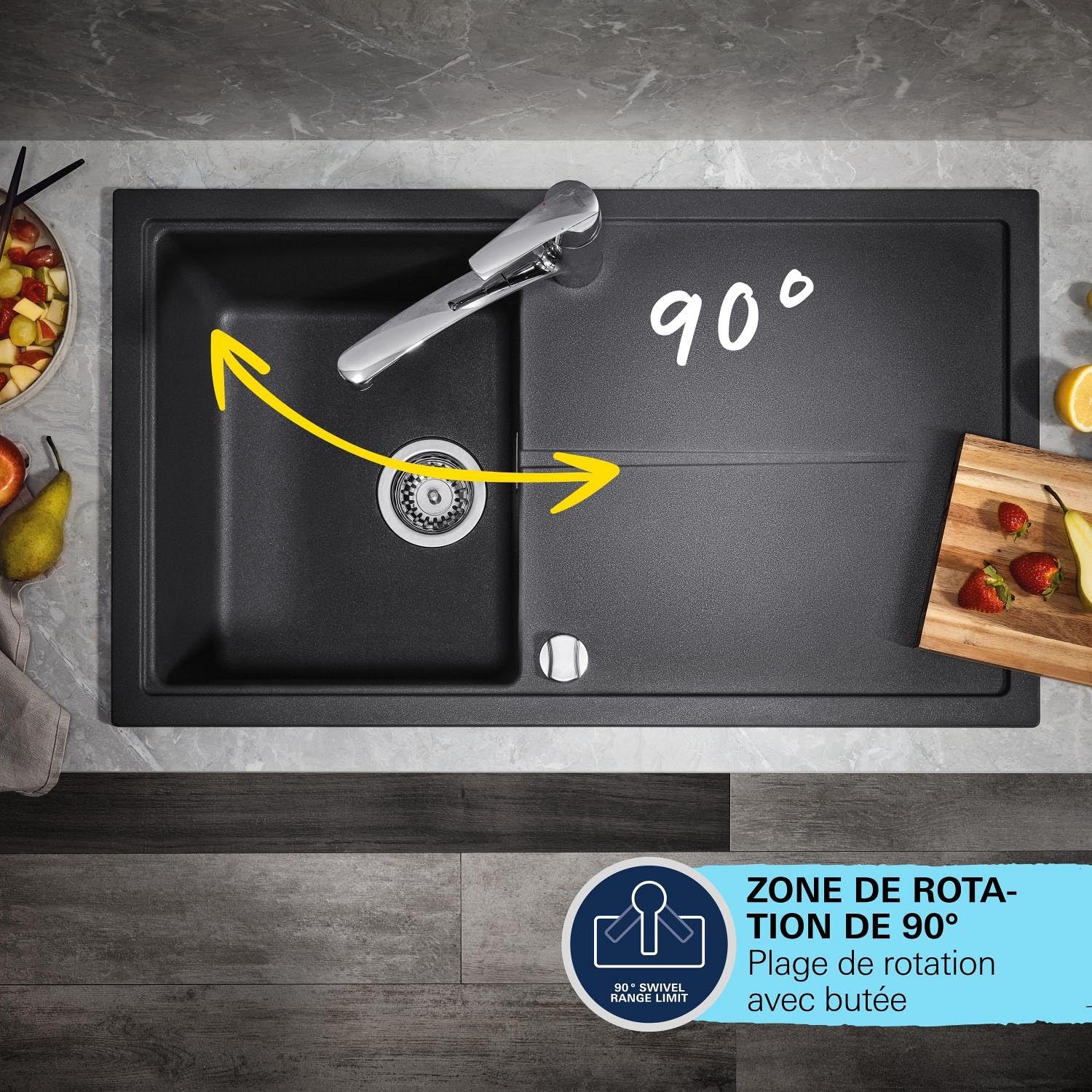 Thumbnail 6 de GROHE Start Mitigeur Monocommande Évier Noir Mat – Douchette Extractible, Bec Bas, Rotation 90°, QuickMount
