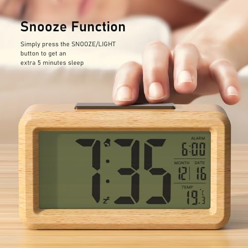 Thumbnail 6 de Reloj despertador digital de madera HERMIC con pantalla LCD grande y funciones inteligentes