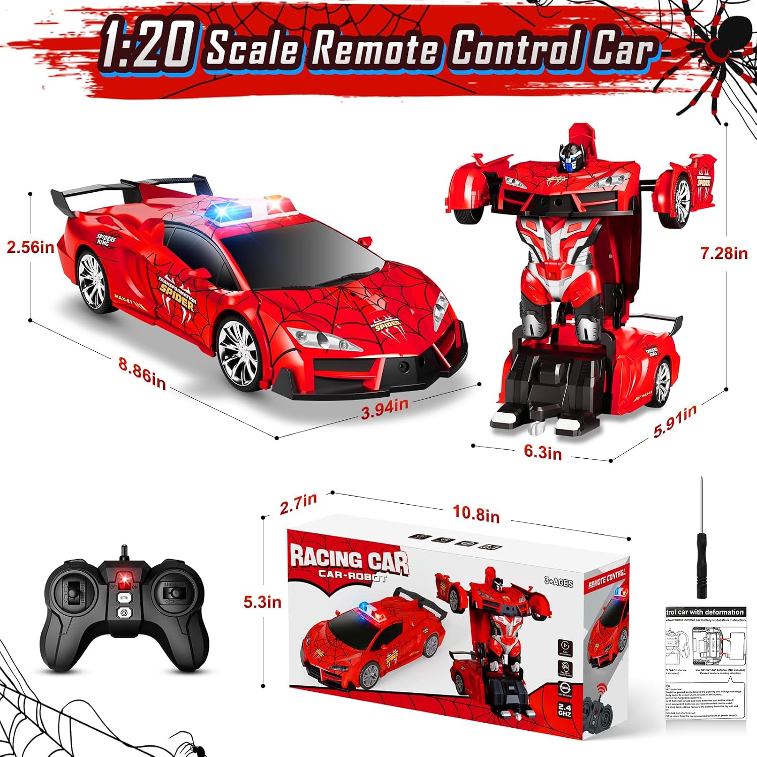 Thumbnail 6 de Febyhim YT6656 Transforming RC Car with Police Lights, 2.4GHz