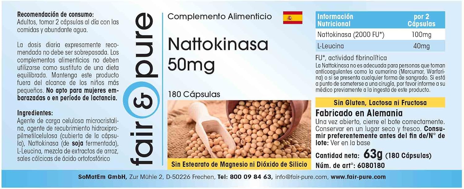 Detalle de Fair & Pure Nattokinase 50 mg – 180 Kapseln, vegan, in Deutschland hergestellt