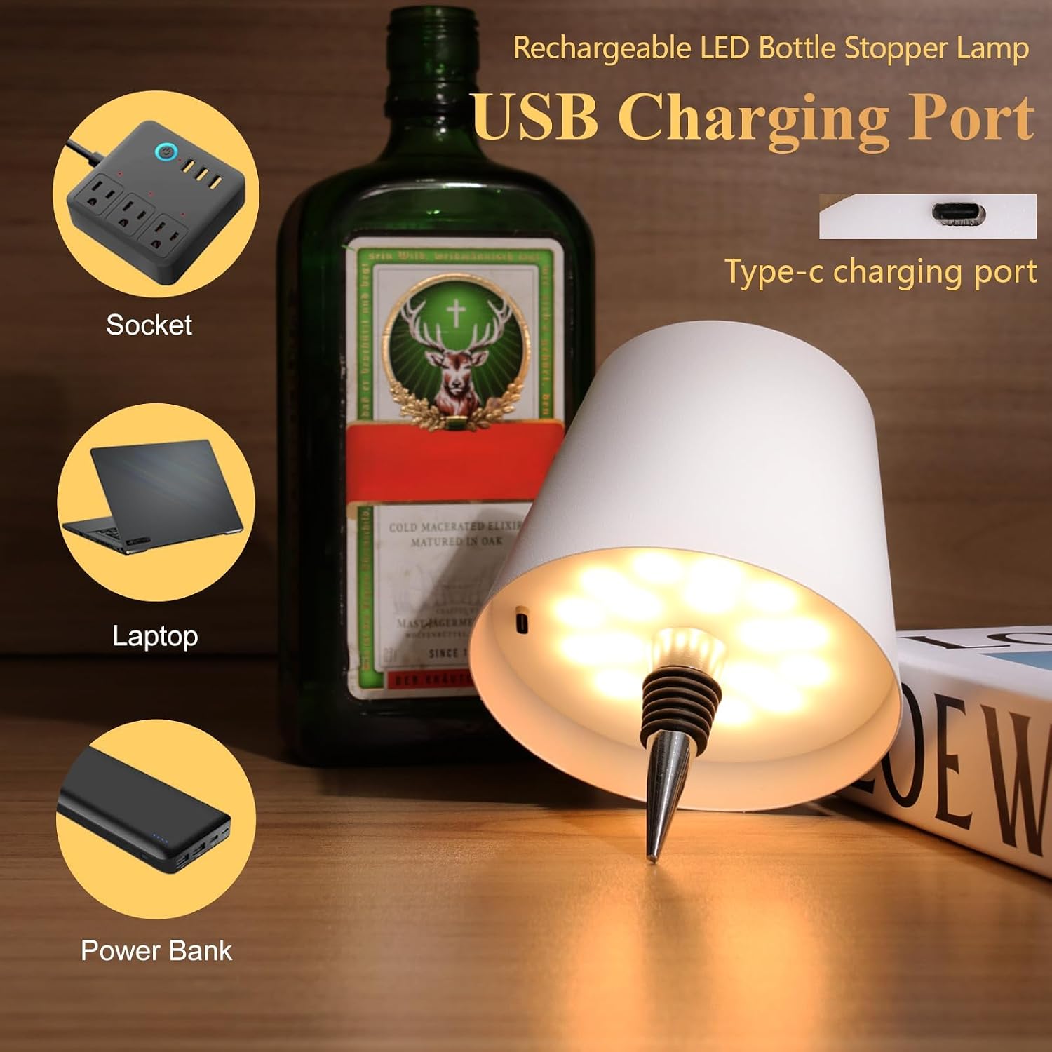 Detalle de Mebaraul JP001-RG01 2-Pack Rechargeable Bottle Lamps with 3 Color Temperatures