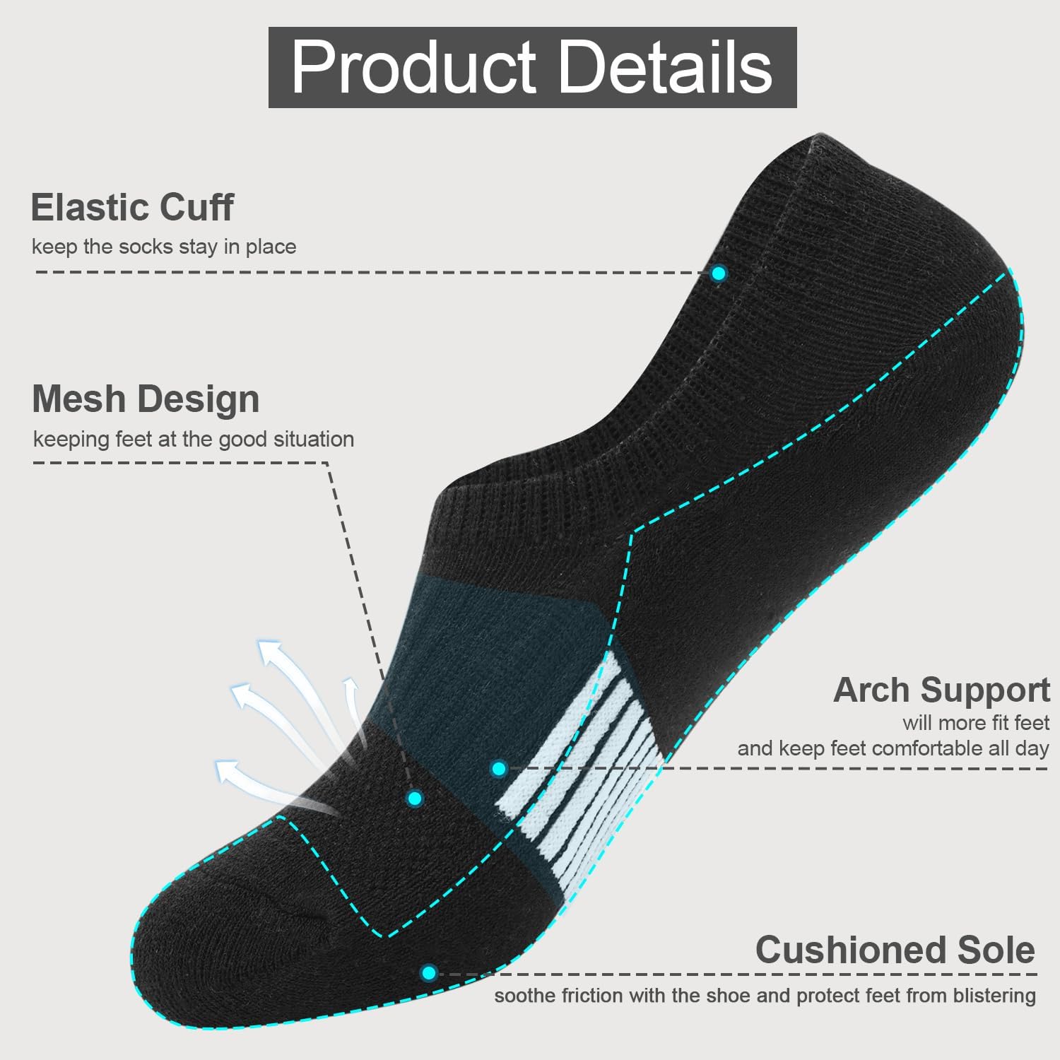 Detalle 1 de Toes Home No Show Socks 6 pack cushion