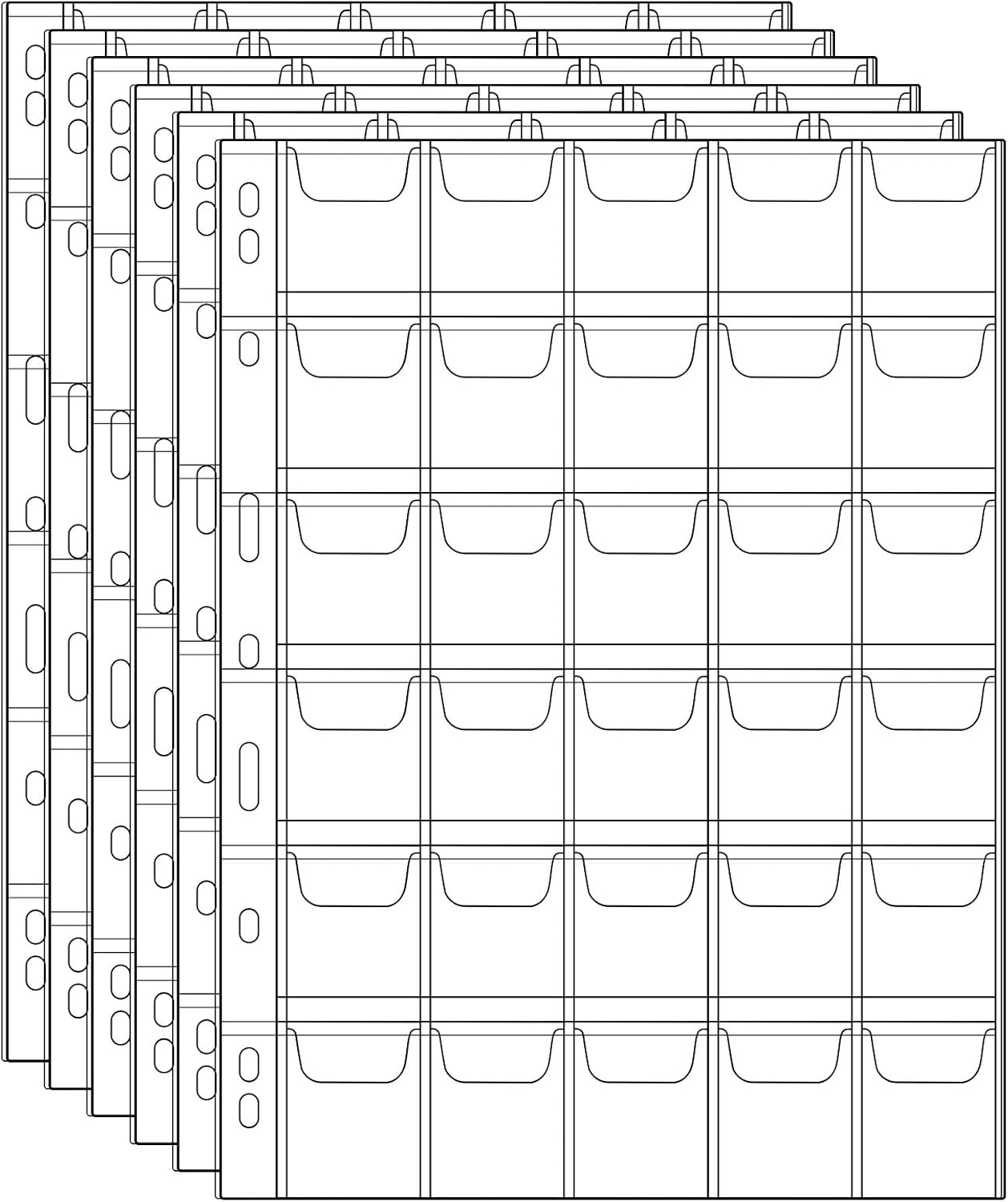 Vicloon: pagina di rilegatura per monete, set da 6 fogli con tasche 12/30, PVC trasparente