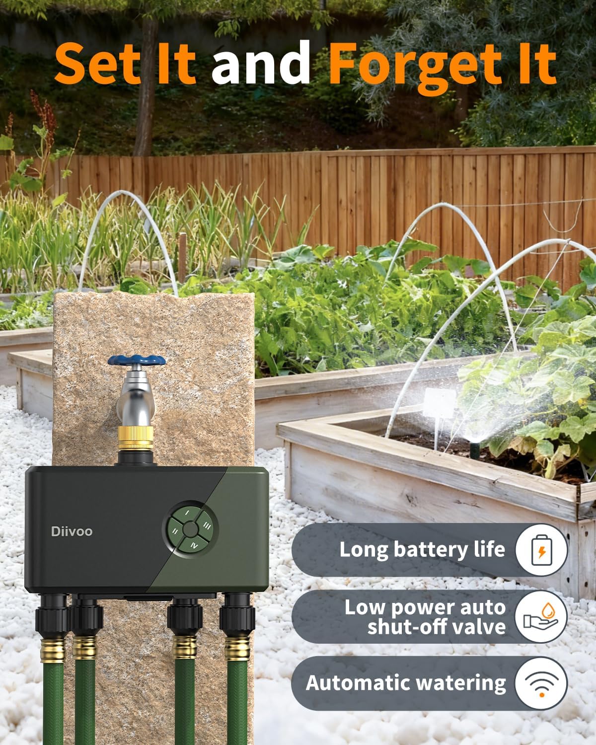 Thumbnail 6 de Diivoo WiFi Water Timer 4 Outlets with Brass Inlet – Smart Sprinkler Timer for Garden Irrigation