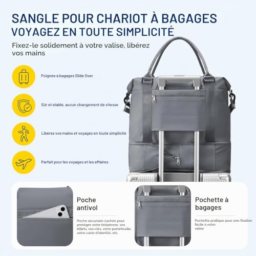 Thumbnail 7 de SEAFEW Sac de voyage cabine 40 × 30 × 20 cm, compartiment à chaussures, gris ardoise