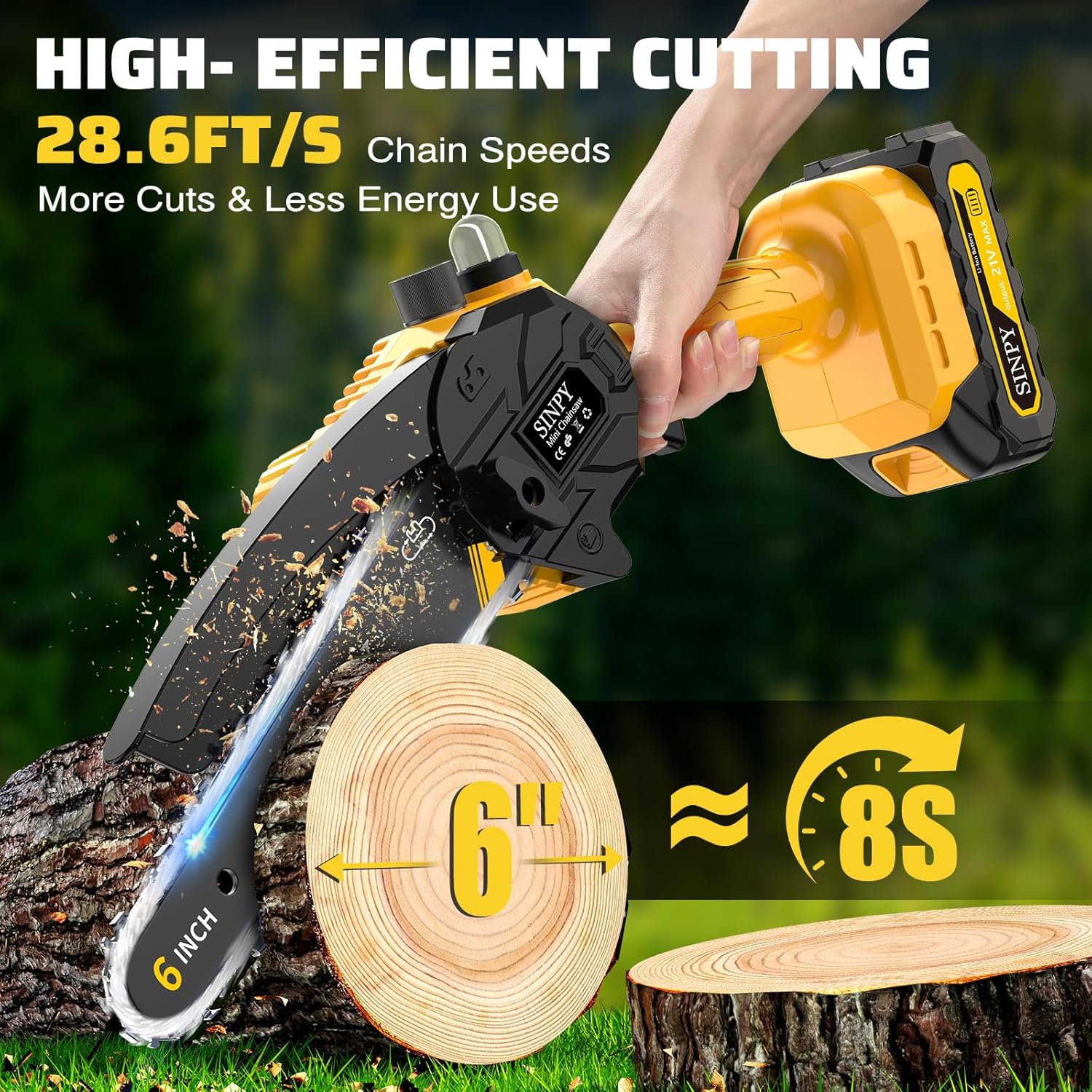 Detalle de SINPY Mini Chainsaw 6 Inch cordless for pruning 🌲