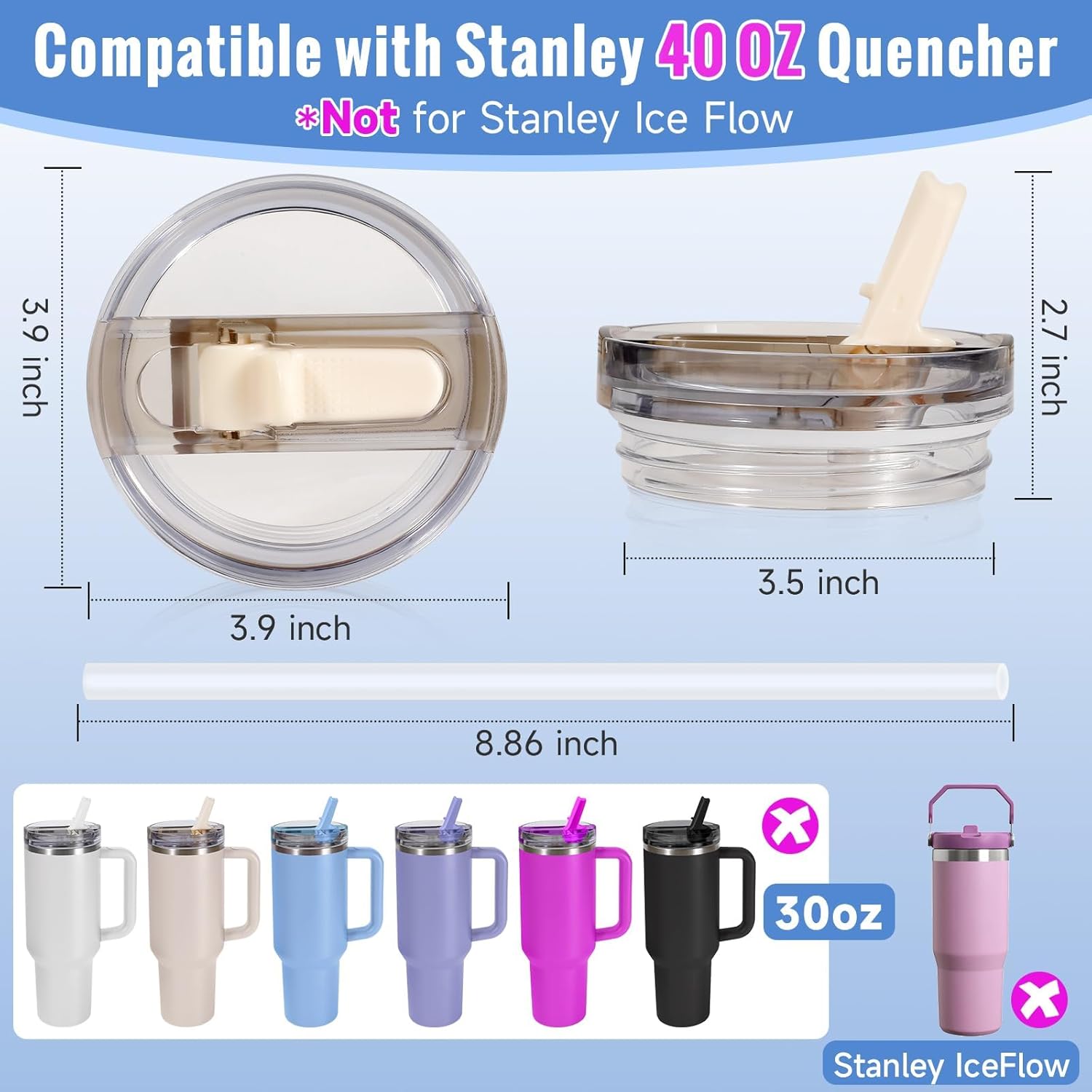 Thumbnail 1 de ROMANVIC Stanley Cup Deckel auslaufsicher – 2 abnehmbare Ersatzdeckel für 40 oz Becher inkl. Trinkhalme