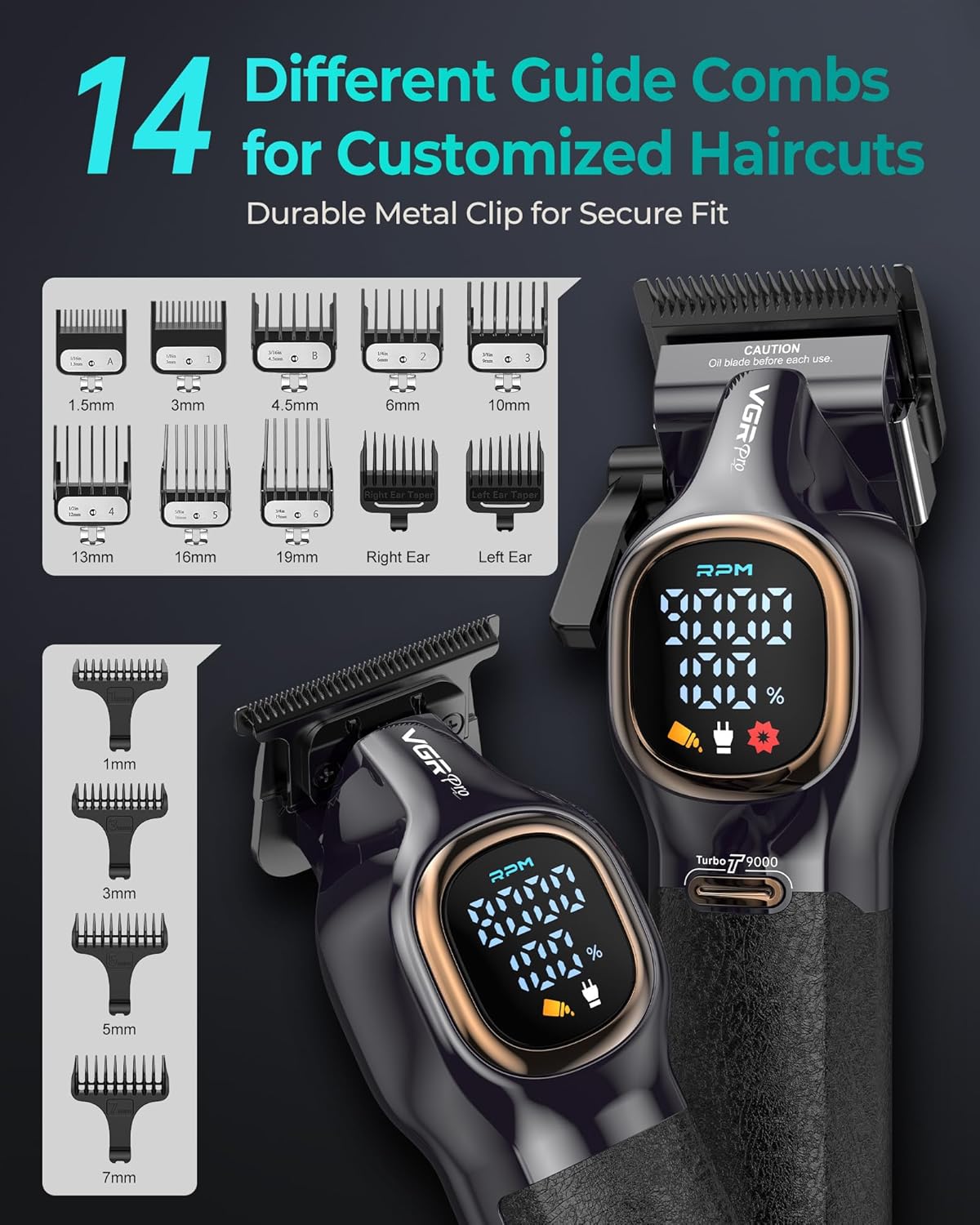 Thumbnail 5 de VGRPRO Professional Hair Clippers for Men Cordless Clipper & Zero-Gapped Trimmer Set (Black)