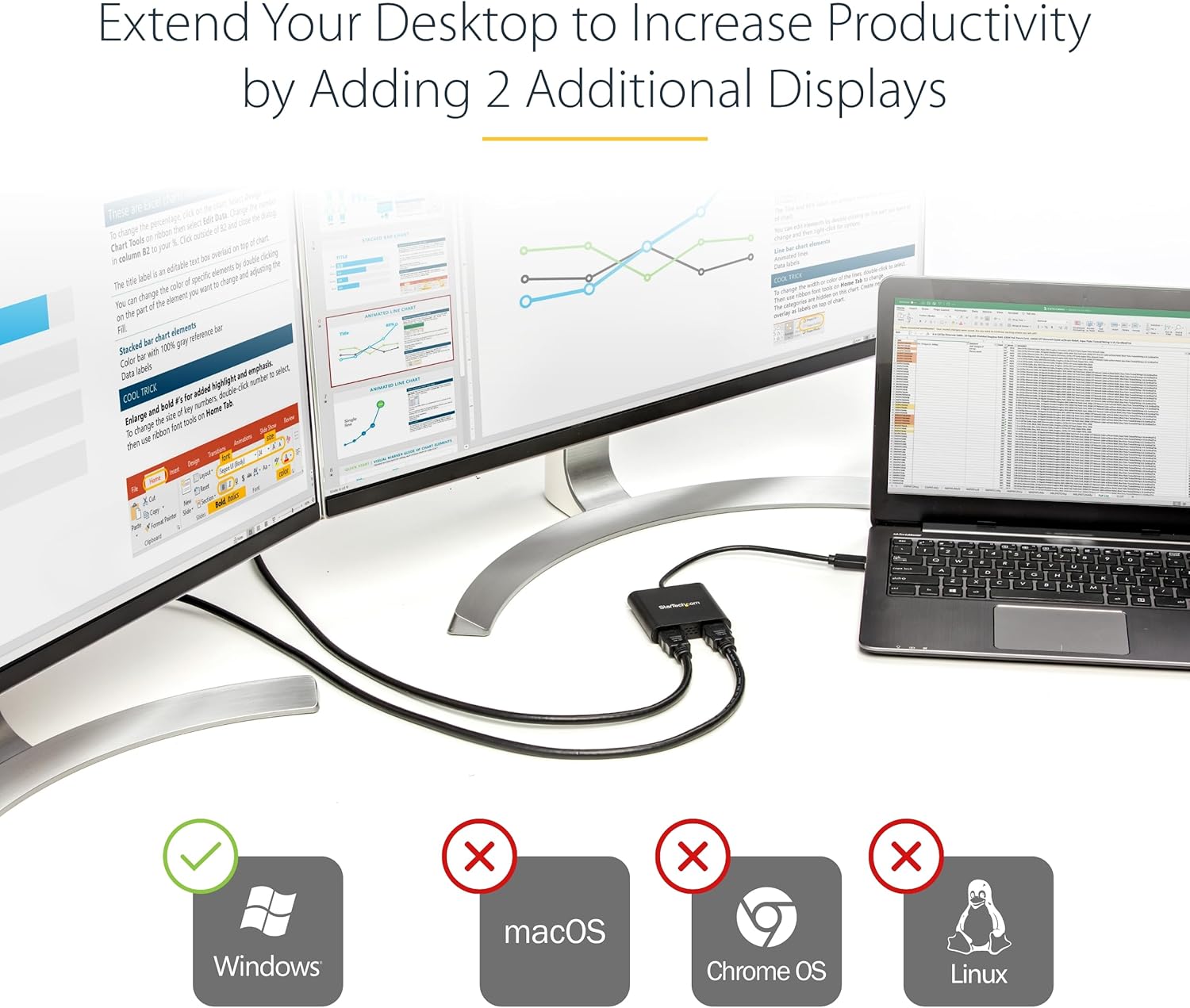 Thumbnail 4 de StarTech USB-A 3.0 to Dual HDMI Adapter for Windows (Dual Monitor USB to 2x HDMI)