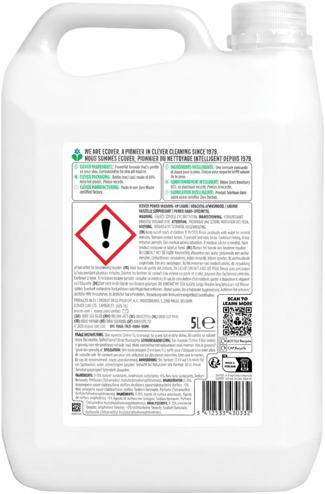 Detalle 2 de Ecover Liquide Vaisselle Ultra Dégraissant – Spécial Peaux Sensibles, Bergamote et Sauge, Flacon 5L