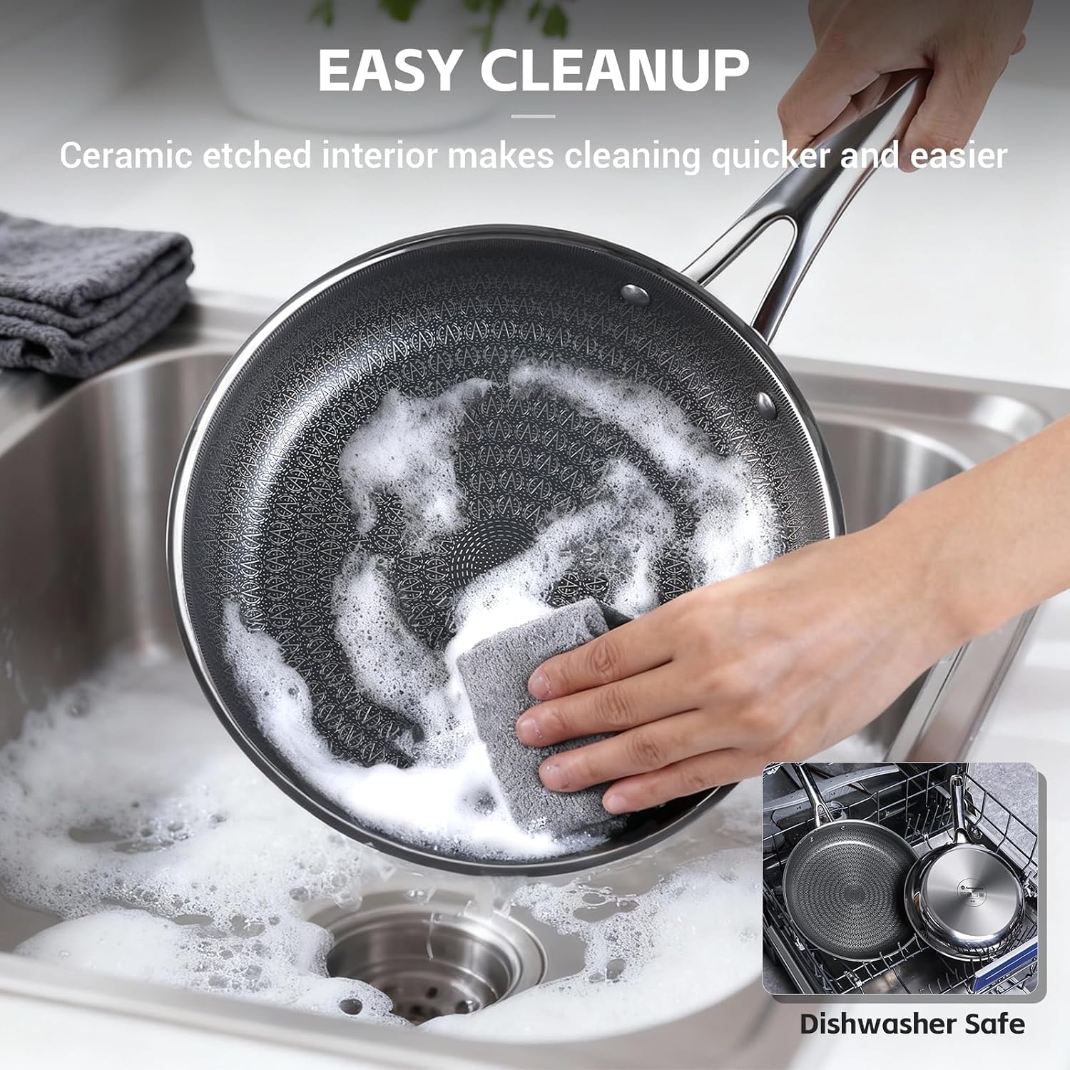 Detalle 2 de Ammeloo Hybrid Tri-Ply Stainless Steel Frying Pan Set (8", 9.5", 11")