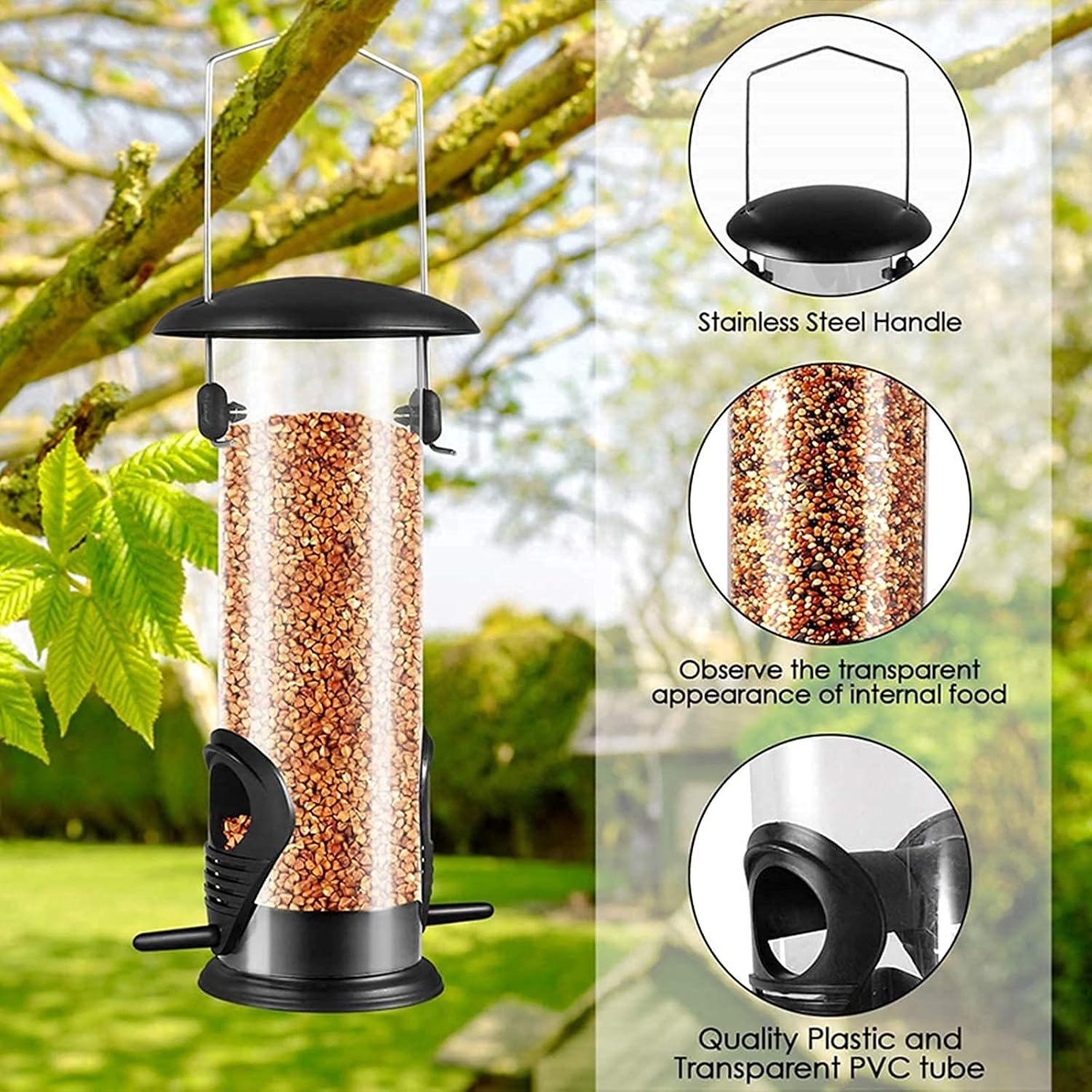 Thumbnail 2 de Bird Feeders Hanging set of 8 with mesh, tube and fat ball feeders plus bonus hooks and chain