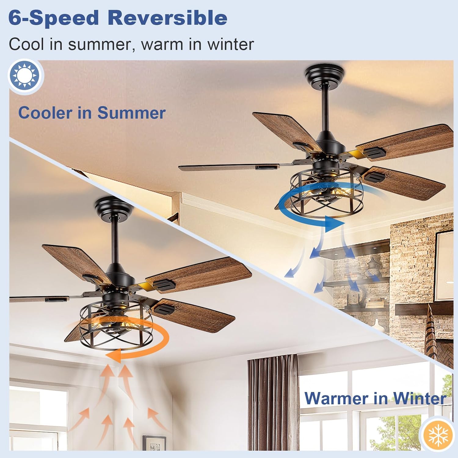 Detalle de Depuley WS-FPZ188-35C-BK-AP 42-Inch Ceiling Fan with Light, Remote and Dual-Finish Blades