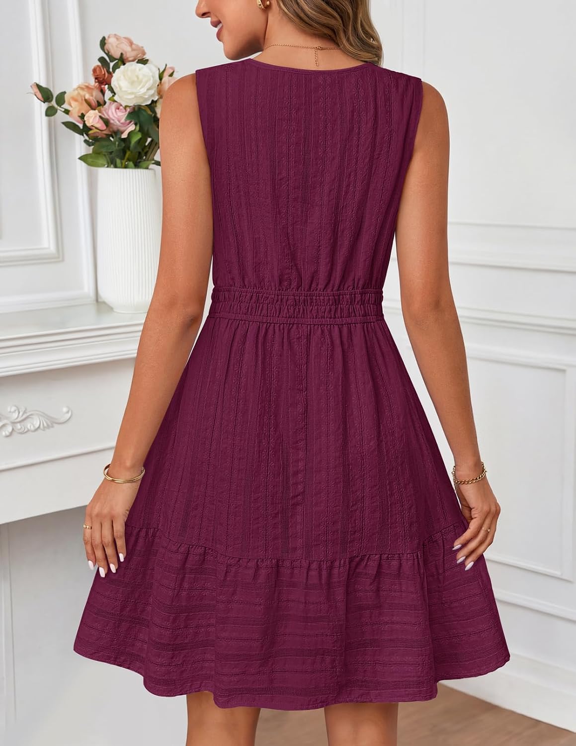 Thumbnail 3 de MEROKEETY Women’s 2026 Summer Casual Mini Sundress with Pockets (Cotton Linen, V-Neck, Elastic Waist)