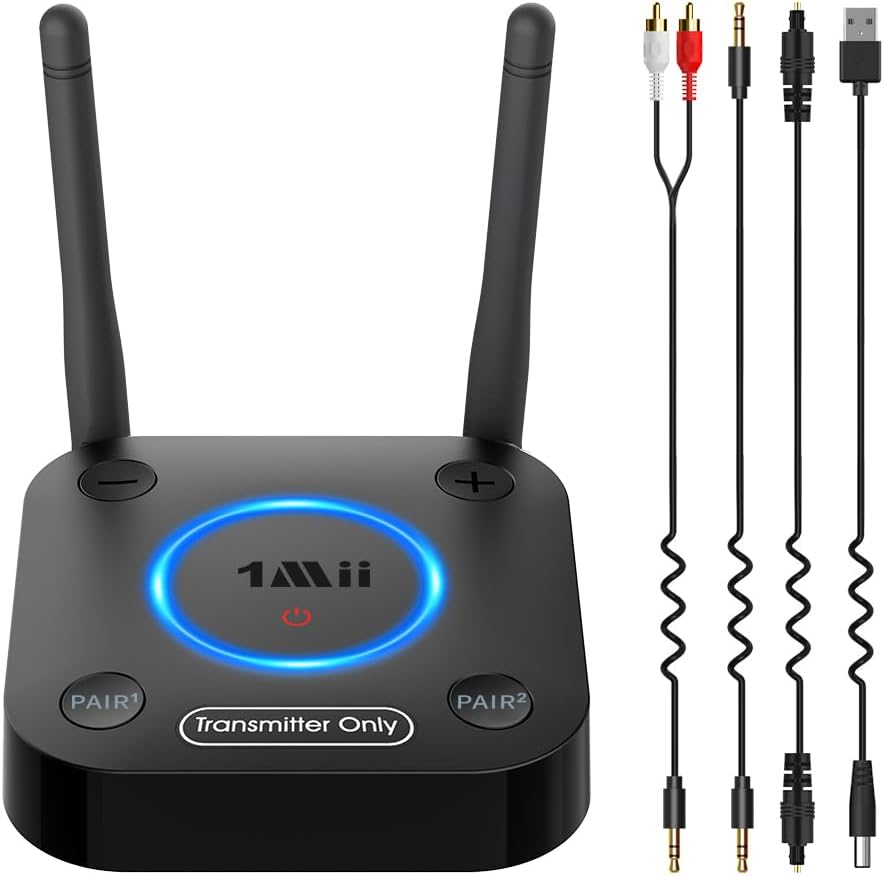 Detalle de 1Mii B06TX Bluetooth 5.3 TV Transmitter for Two Headphones, aptX Low Latency