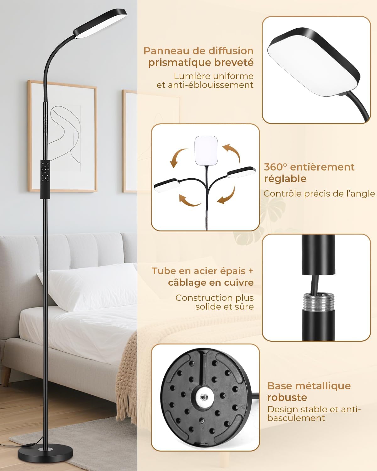 Thumbnail 5 de YICAIZI Lampadaire LED sur pied 18W dimmable