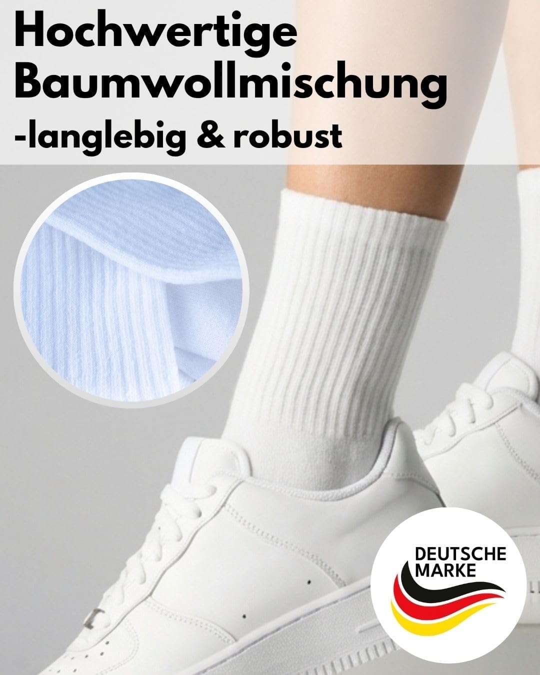 Detalle 1 de sockenkauf24 Damen Tennissocken (6 Paar) – atmungsaktive Retro-Crew-Sportsocken mit verstärkter Ferse & Fußspitze