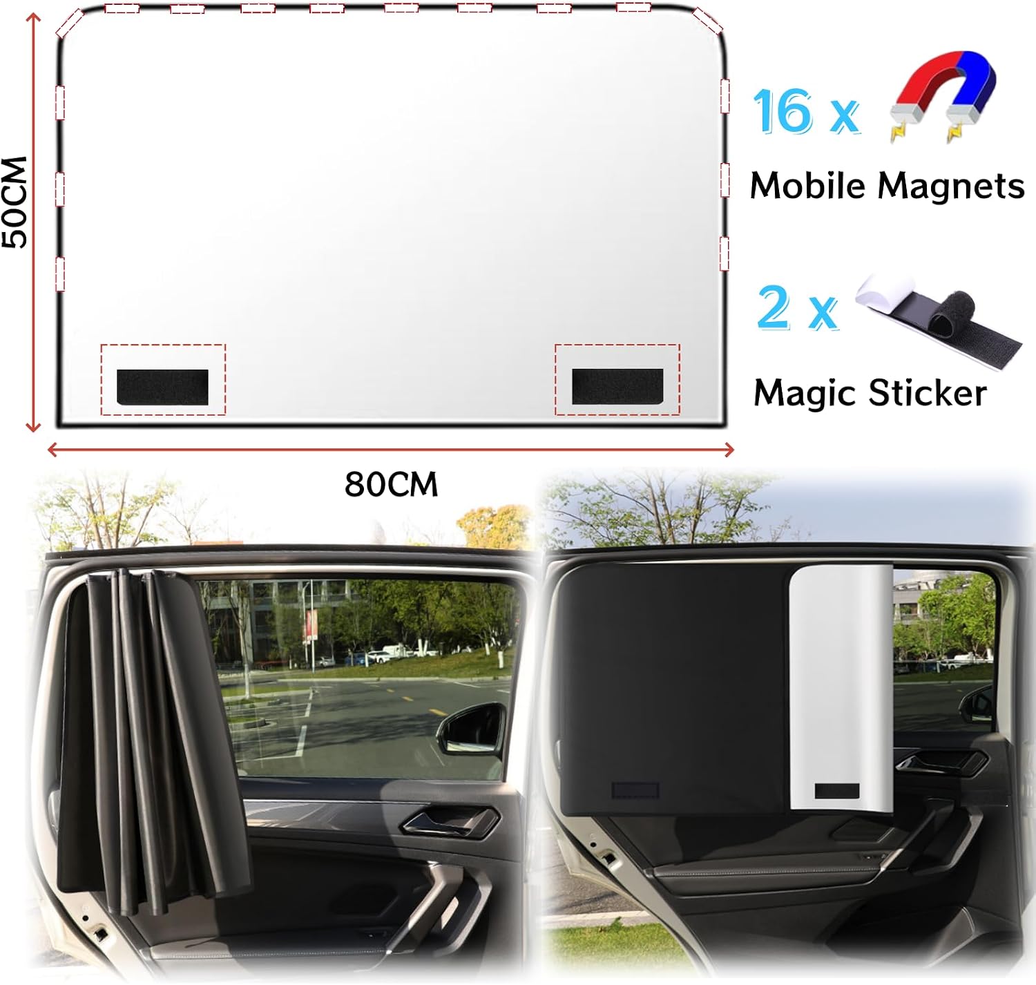 Detalle de FINEVERNEK 2er-Set magnetische Auto-Sonnenschutz-Vorhänge für die Heckscheibe (UV- und Hitzeschutz)