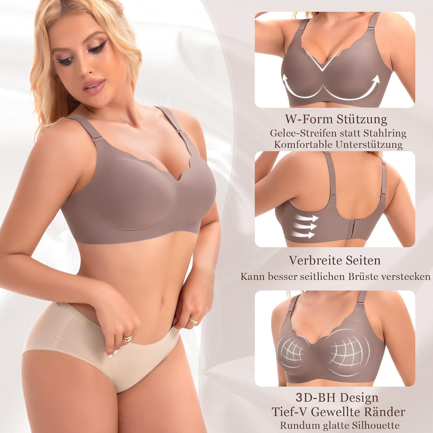 Detalle 2 de Ganado Damen Nahtloser BH Ohne Bügel | Tiefes V-Ausschnitt Bralette mit gewellten Rändern